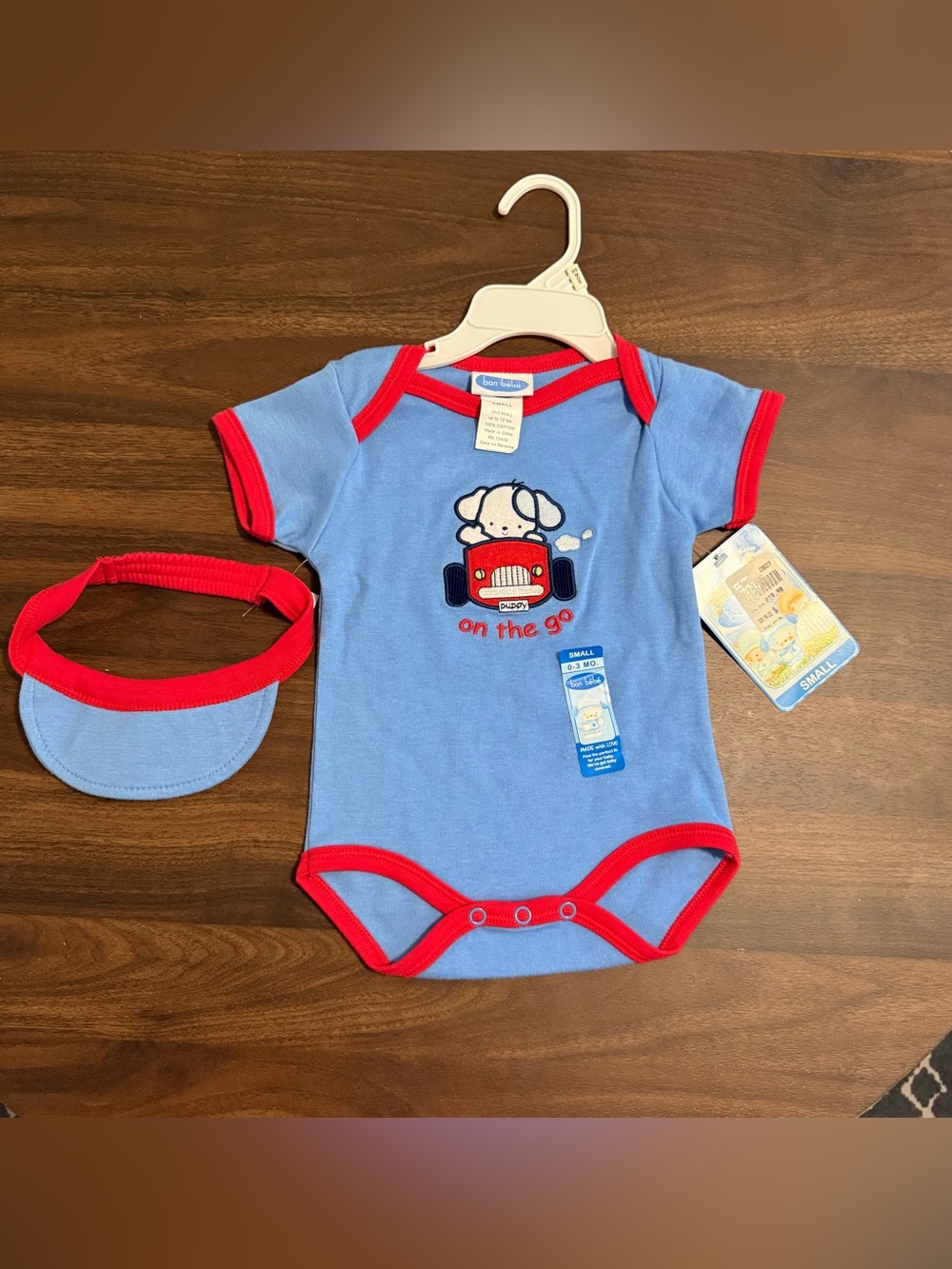 New baby boy retro onesie and hat set